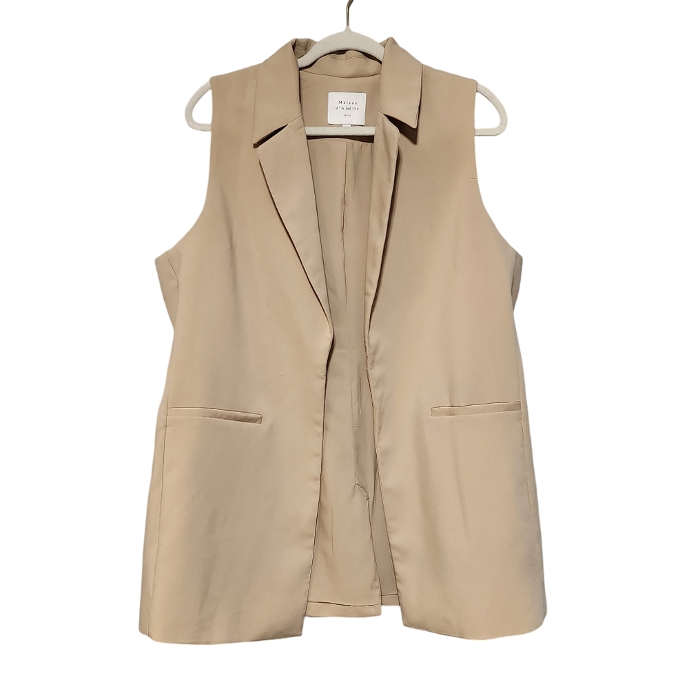 Cream Tan Vest with Classic Lapel Collar